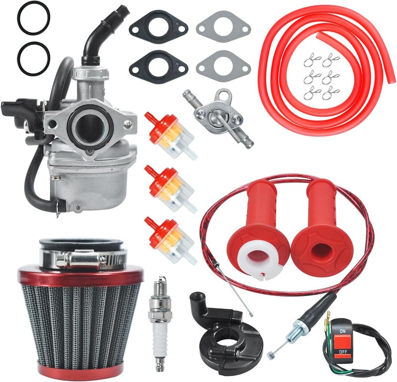 HOLATO PZ19 Carburetor Carb Air Filter Throttle Handle Grips Cable for 50cc 70cc 90cc 110cc 125cc Tao Tao GK110 Baja SSR Apollo Coolster Chinese Four Wheeler ATV Go Kart CRF50 XL70 Dirt Pit Bike Red - Image 1